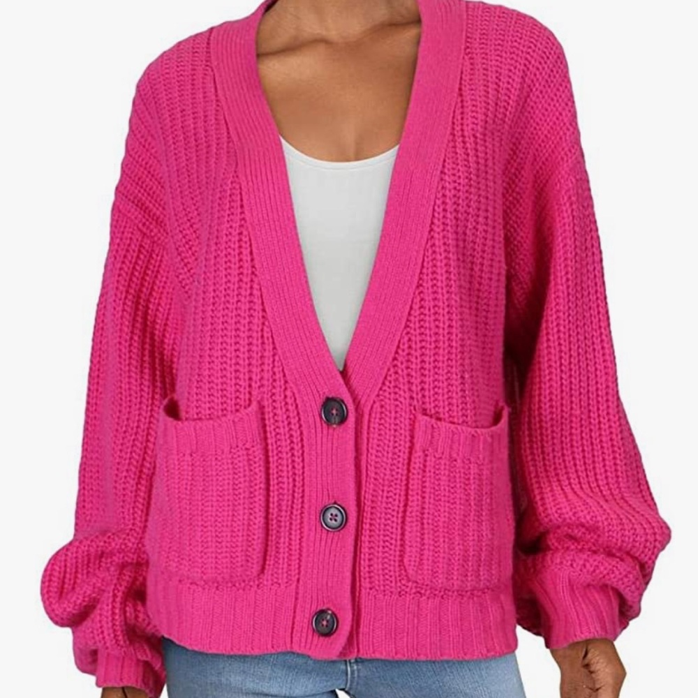 Pam & Gela boxy cardigan  chunky knit oversized boyfriend Pink SZ S